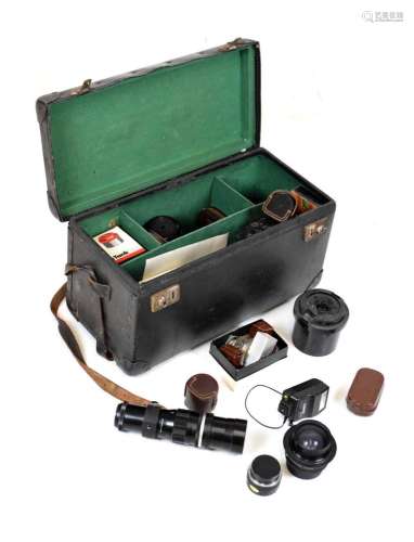 Assorted camera lenses and accessories