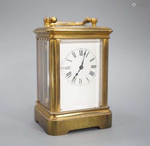 A Henri Jacot brass miniature carriage timepiece, 9.7 cm hig...