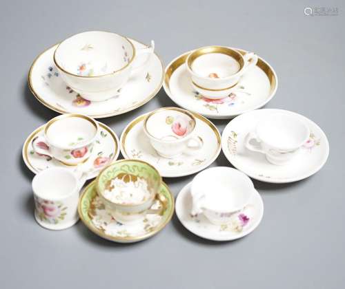 Seven Staffordshire or Alcock miniature teacups and saucers ...