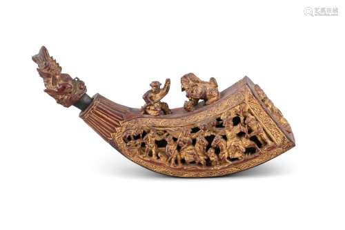 A PARTIAL GILT WOODEN MODEL OF A DRAGON BOAT China and possi...