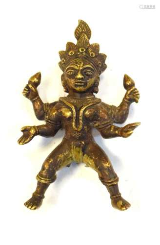 Indian bronze figure of a four-armed Hindu God