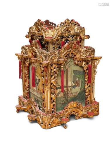A LARGE GILT AND RED LACQUERED LANTERN China, Late Qing Dyna...