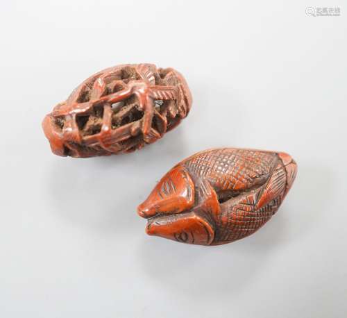 Two Chinese peach stone carvings