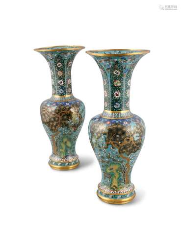 A MIRROR PAIR OF ‘THREE FRIENDS OF WINTER’ CLOISONNE BEAKER ...