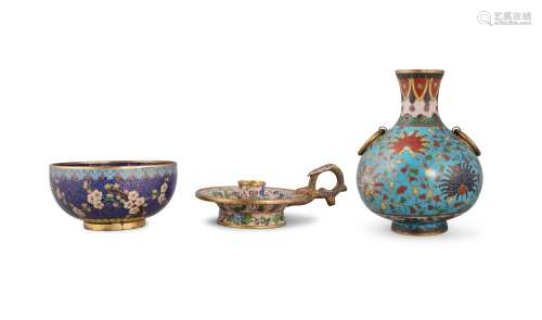 A GROUP OF THREE (3) CLOISONNE PIECES China The first one, a...