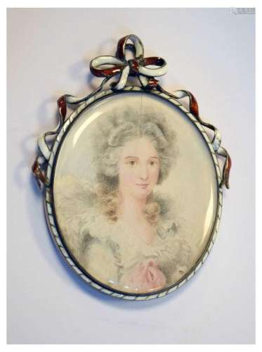 Oval portrait miniature in enamel frame