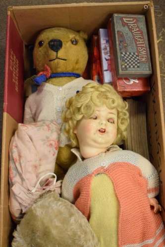 Quantity of vintage toys to include; composite headed doll, ...