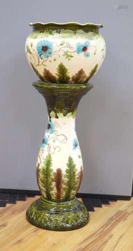 A Burmantofts style poppy jardiniere and stand, total height...
