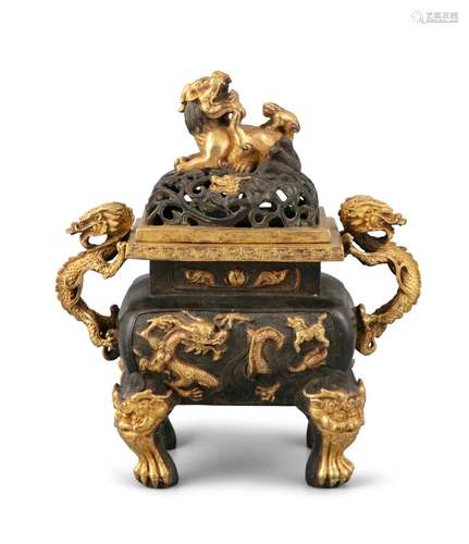 A PARTIALLY GILT FOUR-LEGGED INCENSE BURNER IN THE STYLE OF ...