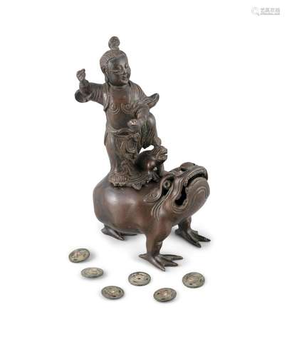 A BRONZE ‘LIU HAI AND THREE-LEGGED TOAD’ INCENSE BURNER Chin...