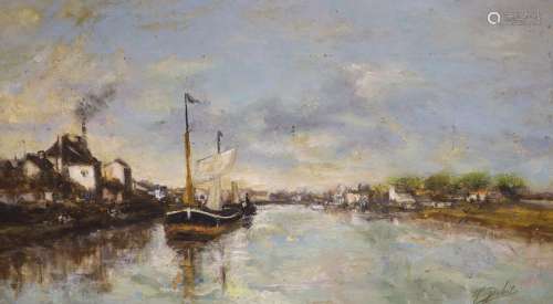 Marcel Debut (1865-1933) French. Boats on a river, oil on bo...