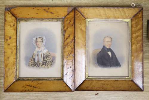 Victorian School, pair of watercolours, Portraits of a husba...