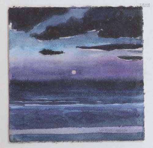 Justin Cooke, watercolour, Nocturnal seascape, signed, 11 x ...