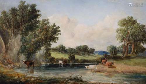Alfred Vickers (1786-1868) Cattle watering in a landscapeoil...