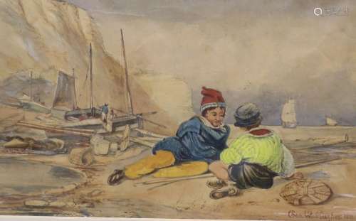 George W. Hughes (fl.1813-58), watercolour, Fisherboys on th...
