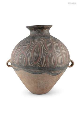 A PAINTED POTTERY TWO-HANDLED JAR Probably Neolithic period,...