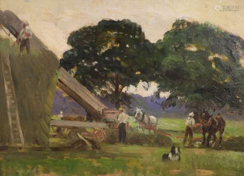 George Leon Little (1862-1941) oil on board, haymaking Surre...