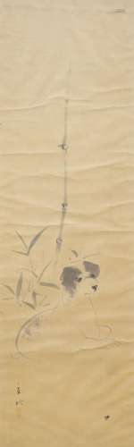 A 19th century Japanese ink painting on paper of a dog, imag...
