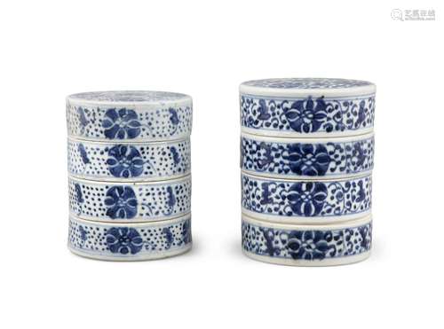 A NEAR PAIR OF BLUE AND WHITE ‘LOTUS’ PORCELAIN BOXES China,...