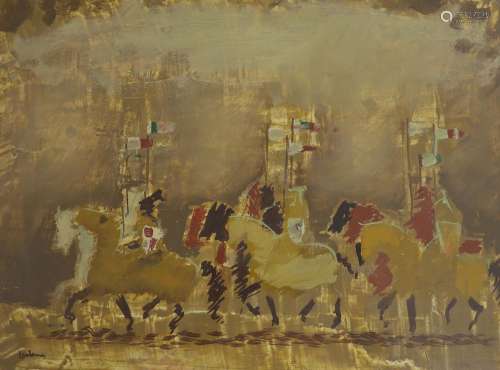Nigel Lambourne (1919-), oil on board, The Cavalry, signed, ...