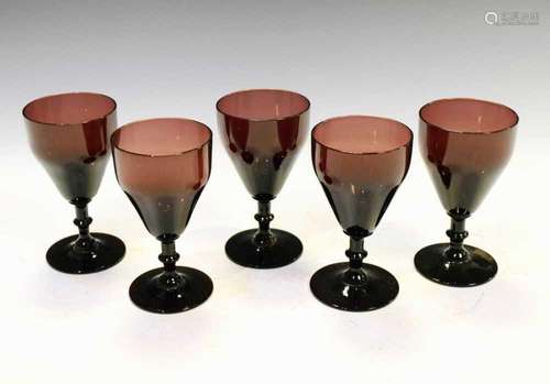 Five Victorian amethyst wine glasses