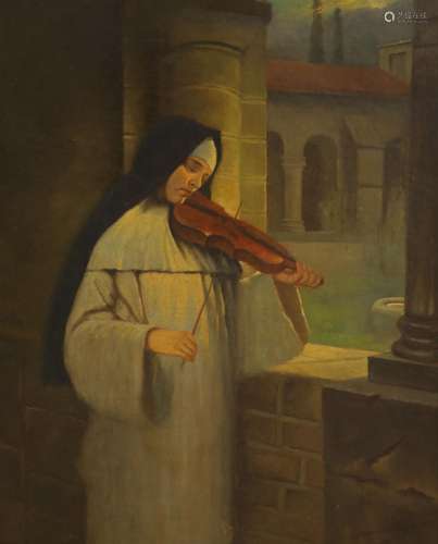 Hermann Kaulbach (1846-1909), oil on canvas, Nun playing a v...