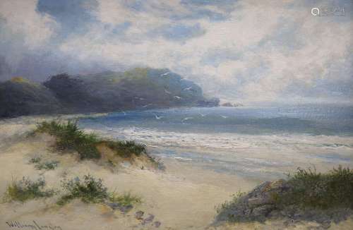William Langley, oil on canvas, Beach scene, signed, 40 x 60...