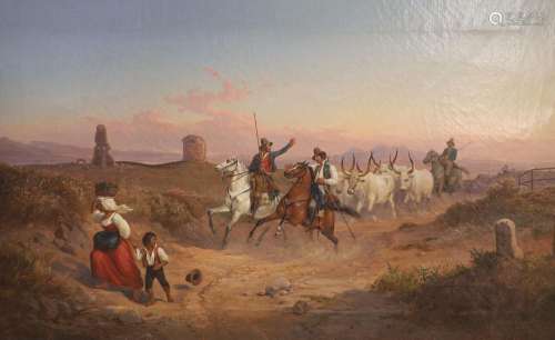 Ludwig Vogel (1788-1879) Swiss. Cattle herders, oil on canva...