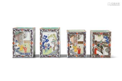 A SUITE OF FOUR (4) FAMILLE ROSE PALETTE ‘COUR SCENES’ PORCE...