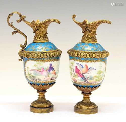 Pair Sevres porcelain and ormolu ewers