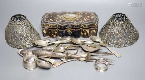 A group of assorted silver flatware and other items, includi...