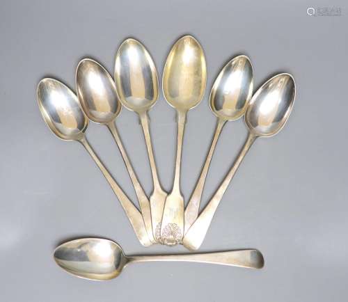 Seven assorted 18th and 19th century silver tablespoons, var...