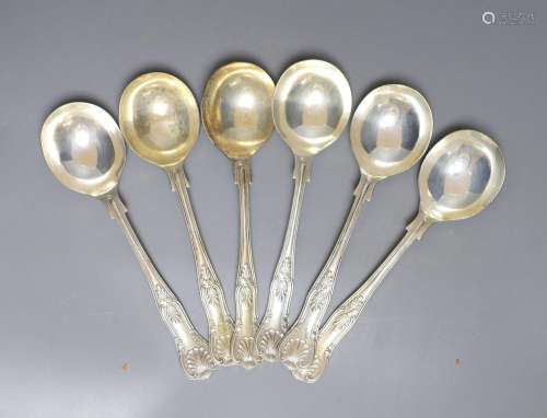 A modern set of six silver Kings pattern soup spoons, Willia...