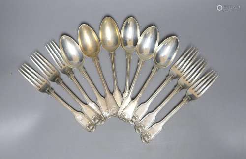 A set of six George IV silver fiddle, thread and shell patte...
