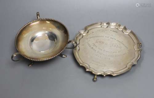 A modern silver presentation waiter, 15.5cm and a George V s...
