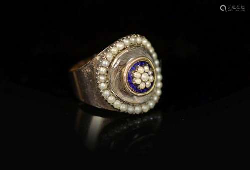 A Victorian gold, enamel seed pearl and rock crystal set ova...