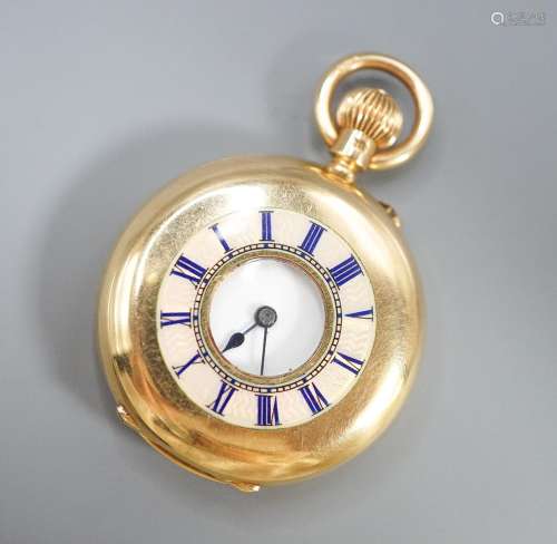 An Edwardian 18ct gold and guilloche enamel half hunter fob ...