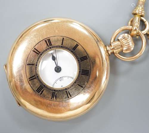 A George V 9ct gold half hunter pocket watch, 46mm, gross 74...