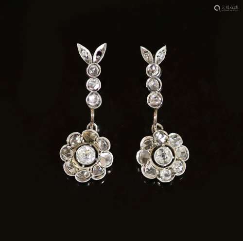 A pair of antique gold, silver old round and rose cut diamon...