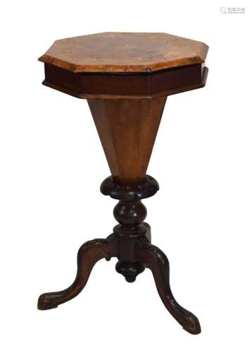 Victorian walnut inlaid octagonal work table