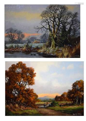 Vincent Selby - Oil on panel, Autumn landscape and Winter la...