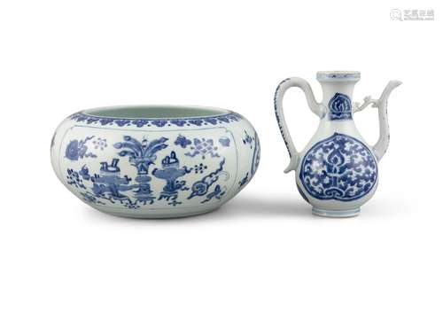 A GROUP OF TWO (2) BLUE AND WHITE KANGXI STYLE PORCELAIN PIE...