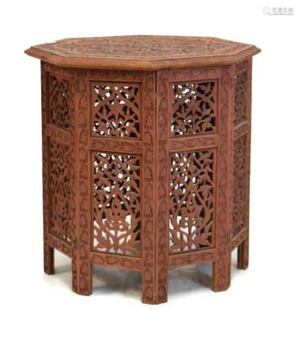 Eastern carved sandalwood octagonal folding table