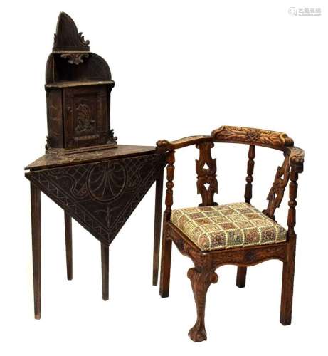 Late 19th/early 20th Century carved oak corner chair and sim...