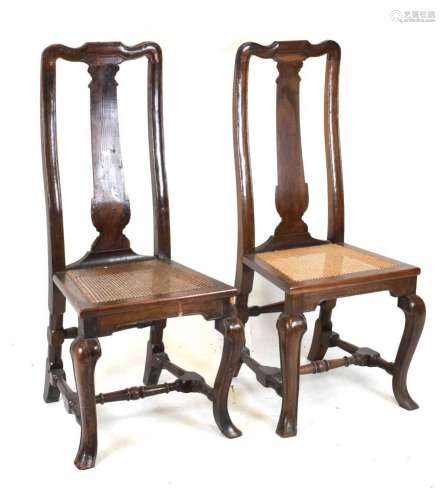 Pair 17th Century splat back chairs with cane seats