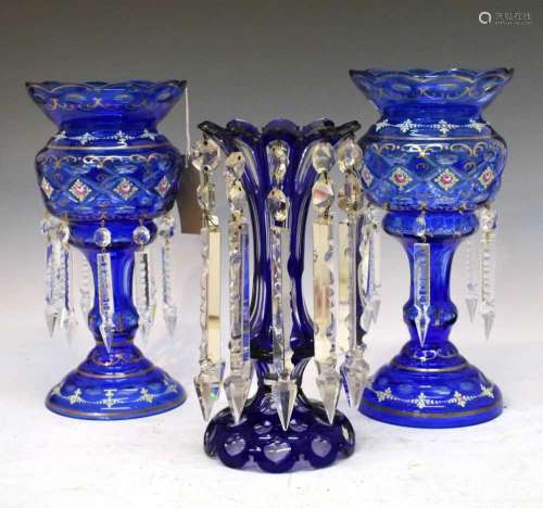 Group of blue glass lustres