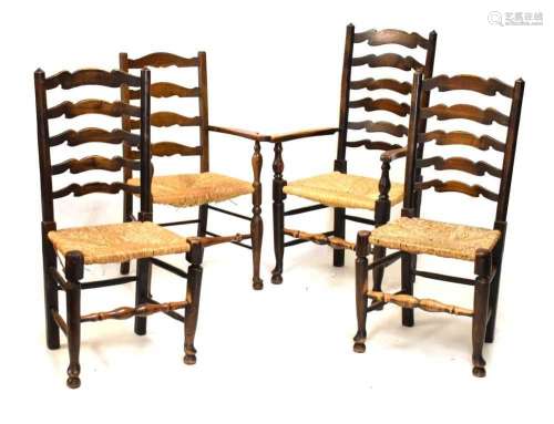 Three ladder back dining chairs, etc.
