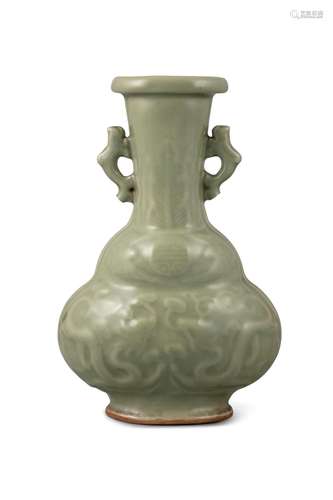 A MOULDED CELADON PORCELAIN VASE China, 19th or 20th century...