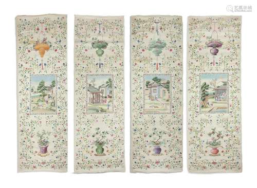 A SUITE OF FOUR (4) CHINESE EXPORT HAND-PAINTED WALLPAPER PA...