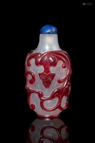 A RED OVERLAY ‘CHI DRAGON’ GLASS SNUFFBOTTLE China, Modern S...